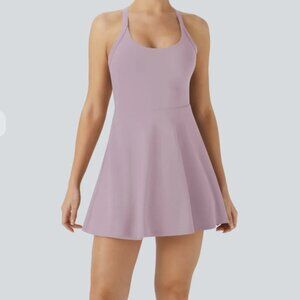 Cut Out Twisted Side Pocket 2-in-1 Barre Ballet Dance Dress (Lavender Frost)